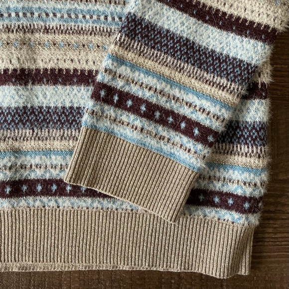 Ann Taylor Fare Isle Funnel Neck Sweater in Blues, Browns, and Gold Stripes - Picture 3 of 6